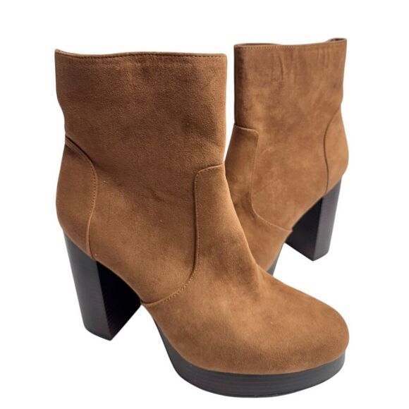 Sun+Stone Platform Booties Size 8‎ Womens Brown High Heel Evening Boots - Picture 1 of 10